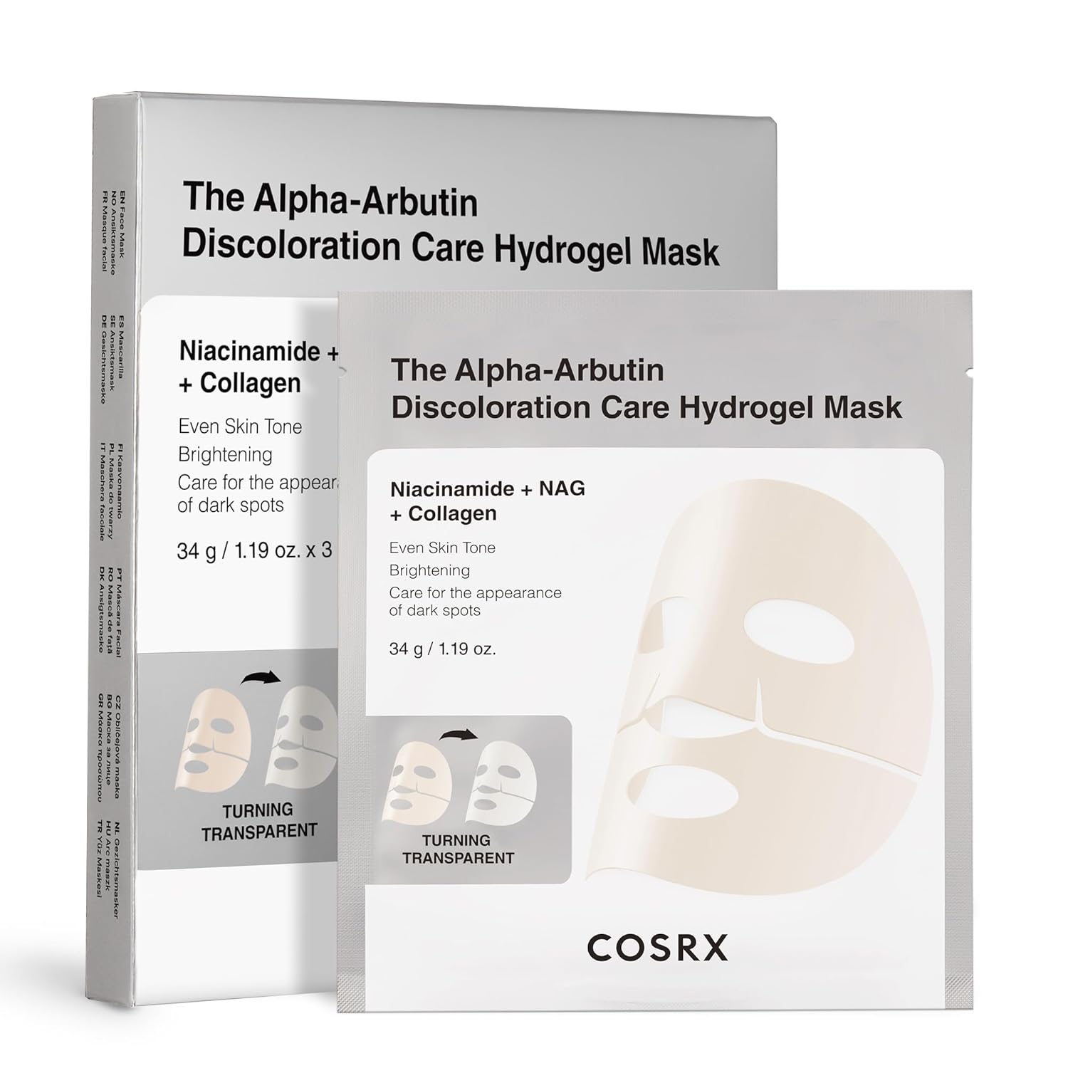 COSRX The Alpha-Arbutin Discoloration Care Hydrogel Face Masks Skincare 3 EA,